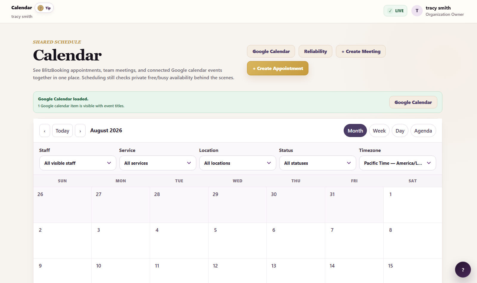 BlitzBooking Calendar