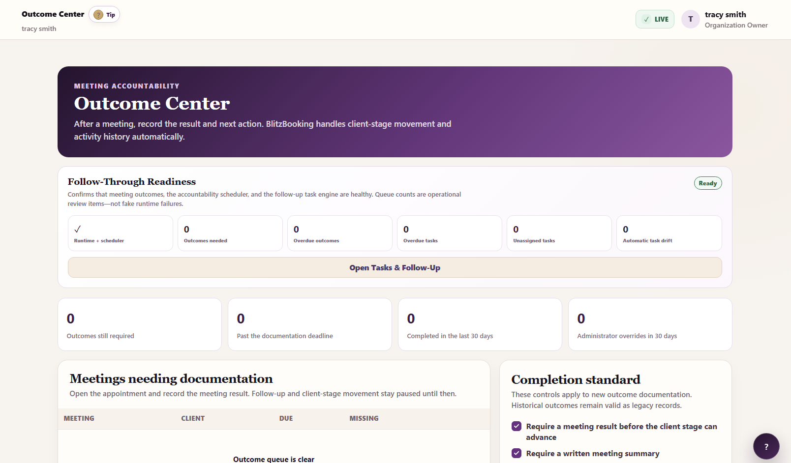 BlitzBooking Outcome Center