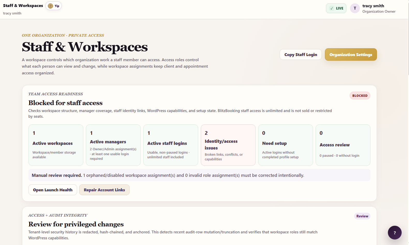 BlitzBooking Staff and Workspaces